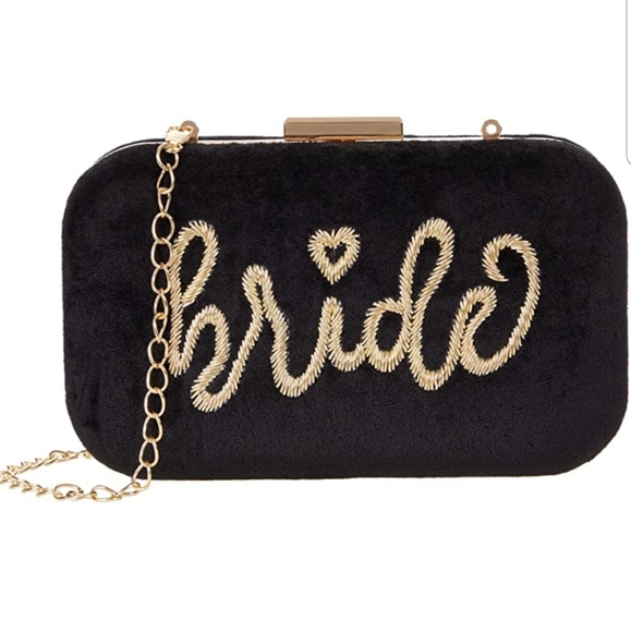 Lulu Handbags - New Lulu Bride Black/Gold Crossbody Clutch